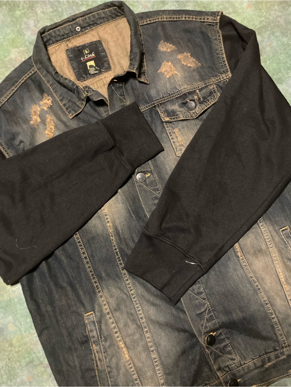 i-Link 5XL Distressed Denim Trucker Jean Jacket Hybrid Fleece Sleeves 100%Cotton